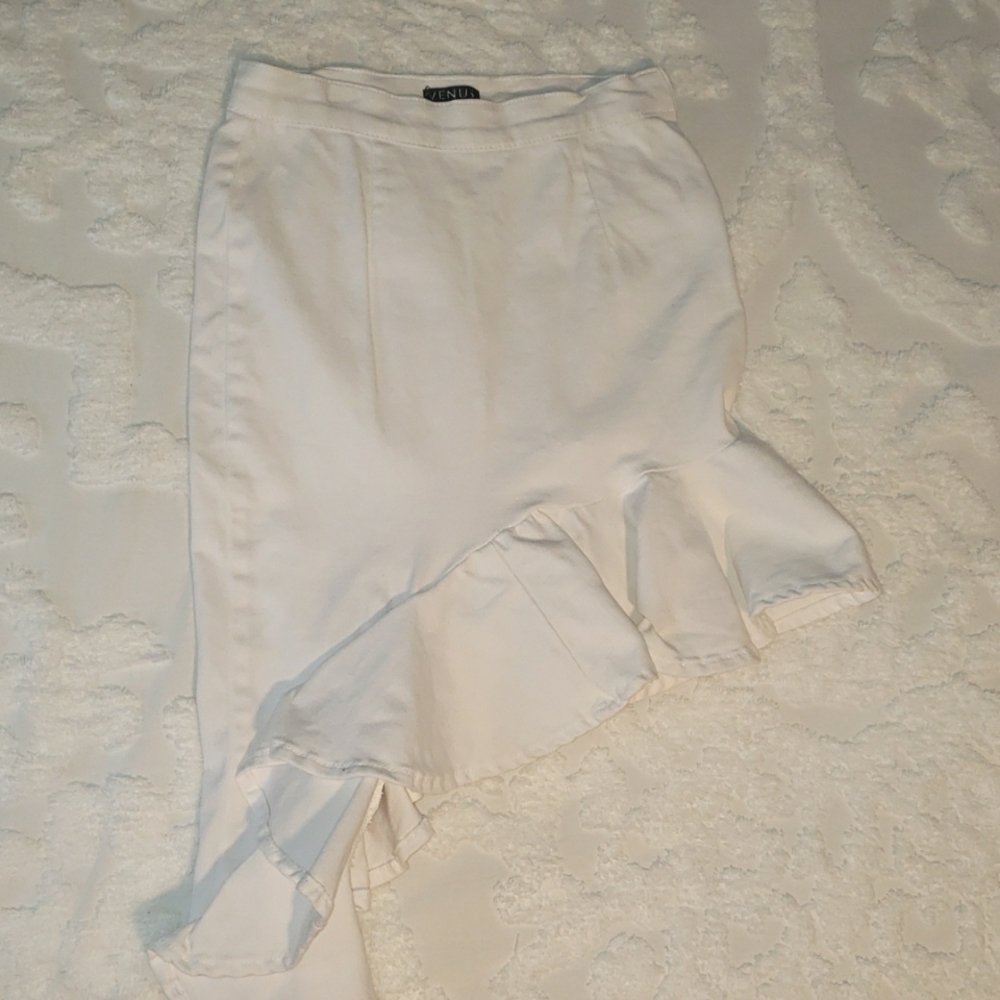 White ruffle jeans skirt